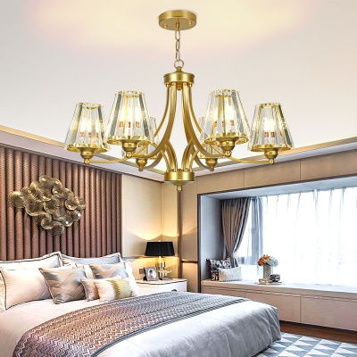 European Style Tapered Shade Chandelier 3/5/6 Lights Metal Hanging Light in Gold Finish for Hotel