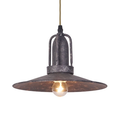 Factory Saucer Shade Pendant Light Iron 1 Light Vintage Stylish Hanging Light in Rust