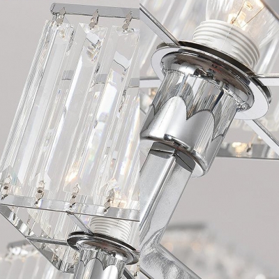 Glittering Crystal Cube Chandelier 6/8 Bulbs Postmodern Hanging Light in Chrome for Living Room