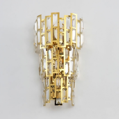 Gold 3 Tiers Wall Light 5 Lights Postmodern Metal Sconce Light with Clear Crystal for Hotel Shop