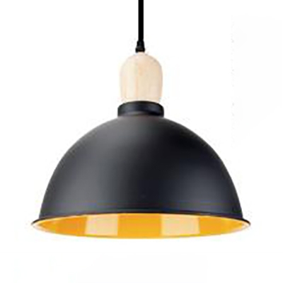 Domed Shade Pendant Light 1 Light Industrial Aluminum Hanging Light in Black/Black&Yellow/White for Office