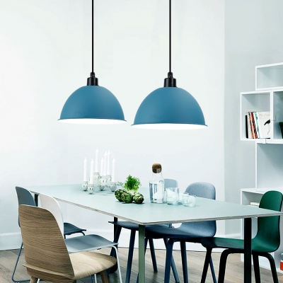 Domed Living Room Hanging Light Metal 1 Light Macaron Loft Pendant Light in Blue/Gray/Khaki/Light Blue