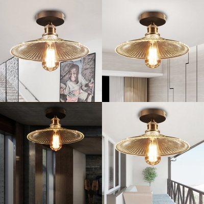 Vintage Stylish Cone Ceiling Mount Light 1 Bulb Ridged Glass Flush Light for Hallway Kitchen