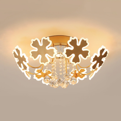 Living Room Petal Semi Flush Ceiling Light with Crystal Ball Metal 6/8 Heads Modern Coffee/Gold Ceiling Fixture