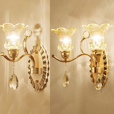 Luxurious Gold Wall Sconce Flower 1/2 Bulbs Metal Sconce Light with Clear Crystal for Restaurant
