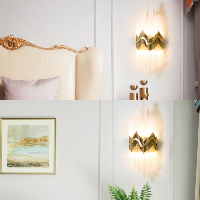 Modern Stylish Brass Wall Lamp Linear Clear Crystal & Metal Wall Light for Bedroom Living Room