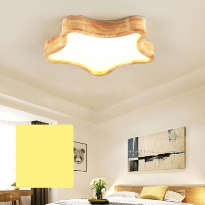 Nordic Style Star Ceiling Lamp Wood Acrylic Beige Stepless Dimming LED Flush Ceiling Light for Kindergarten