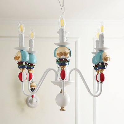 Nordic Stylish Hanging Light Resin 6 Lights White Chandelier with Aladdin for Cloth Shop