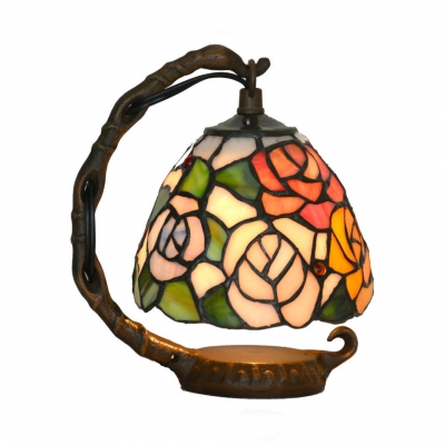 Rustic Tiffany Rose Table Light with Dome Shade Stained Glass One Light Night Light for Child Bedroom