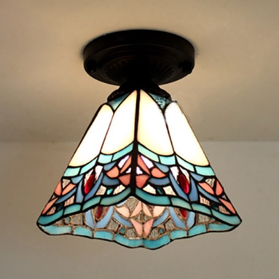 Tiffany Craftsman Ceiling Mount Light Stained Glass One Head White Ceiling Lamp for Hallway