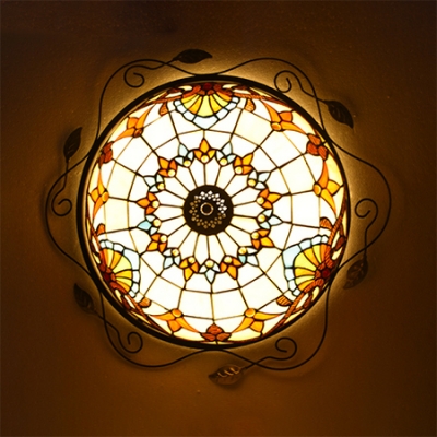 16 Inch Glass Bowl Ceiling Mount Light Tiffany Traditional Ceiling Lamp for Balcony Bedroom