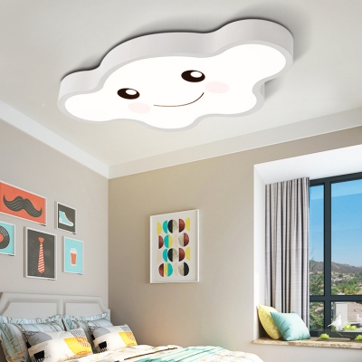 Cartoon Smiling Cloud Flush Mount Light Metal Blue/Pink/White/Yellow LED Ceiling Light for Kid Bedroom