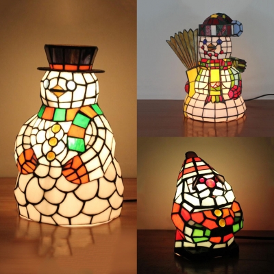 

1 Light Snowman Night Light Creative Tiffany Stained Glass Table Light for Christmas Gift, Orange;red;yellow, HL538858