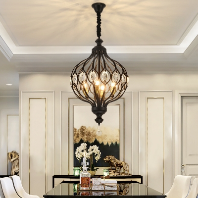 1/4/6 Lights Lantern Pendant Light with Crystal Luxurious Style Chandelier in Black/Gold for Study Room