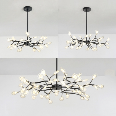 Twig Cloth Shop Hanging Lamp Metal Acrylic 30/45/54 Lights Nordic Style Chandelier in Black