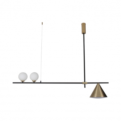Dining Room Linear Island Light with Globe Shade Glass Metal 3 Lights Island Lamp in Black/Gold