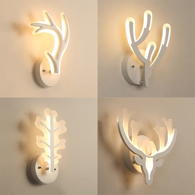 Nordic Style Antlers Sconce Light Acrylic White LED Wall Lamp in Warm/White for Kid Bedroom