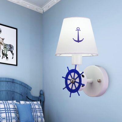 Creative Tapered Shade Wall Light with Rudder 1 Light Metal Wall Sconce in Blue for Child Bedroom