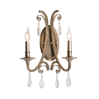 Bathroom Candle Wall Light with Clear Crystal Metal 1/2 Lights Antique Sconce Light in Champagne