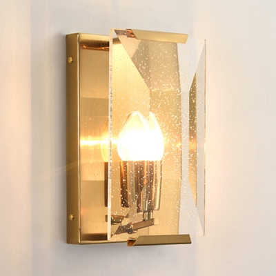 Bedroom Candle Shape Sconce Light Metal One Light Traditional Style Wall Lamp with Crystal Panel