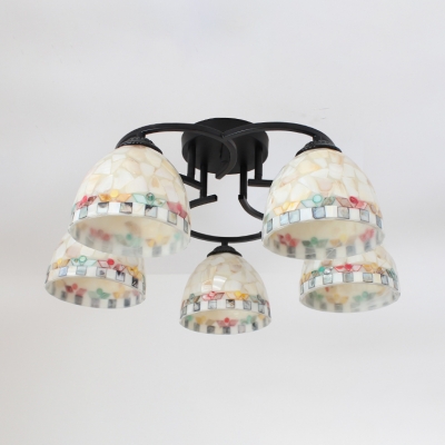 Bowl Shade Living Room Ceiling Light Art Glass Shell 3/5/7 Heads Tiffany Mosaic Flushmount Light