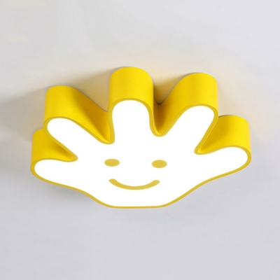 Cartoon Smiling Palm Ceiling Mount Light Acrylic Stepless Dimming/Third Gear/White LED Flush Light in Yellow for Nursing Room