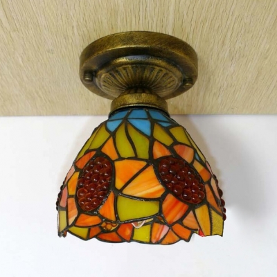 Classic Tiffany Bowl Flush Light with Blossom Stained Glass 1 Head Ceiling Lamp for Kitchen