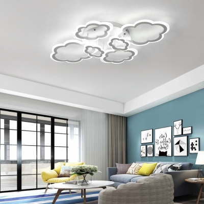 Cloud Child Bedroom Flush Mount Light Acrylic 4/6 Heads Modern Style LED Ceiling Lamp in Warm/White