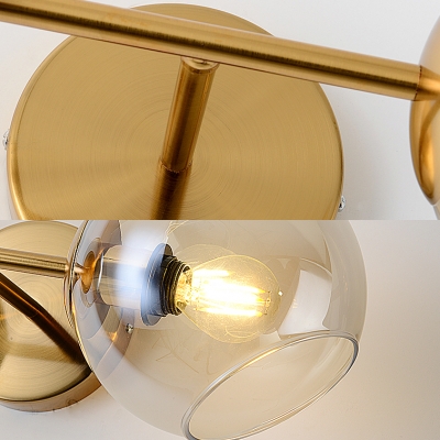 Cognac Shade Bowtie Wall Sconce Light Post Modern 2 Light Wall Lamp in Gold Finish