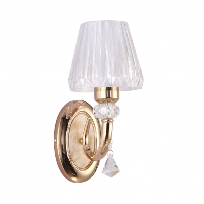 Crystal/Fabric Tapered Shade Wall Light 1 Head Traditional Wall Lamp in Gold for Hotel Office