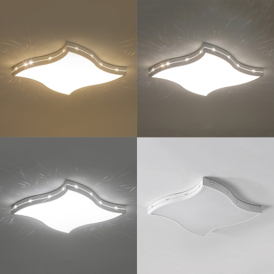Curved Square Kid Bedroom Flush Ceiling Light Acrylic Modern Stepless Dimming/Warm/White Ceiling Lamp with Crystal Bead