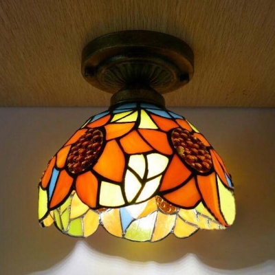 Dome Bedroom Ceiling Fixture with Blossom Stained Glass One Head Tiffany Antique Flush Mount Light