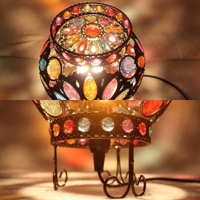 Floral Theme Kid Bedroom Night Light Multi-Color Crystal One Light Moroccan Table Light in Copper