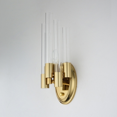 Gold Candle Wall Sconce 1 Head Luxurious Metal Wall Light with Tube Crystal for Hotel Bedroom