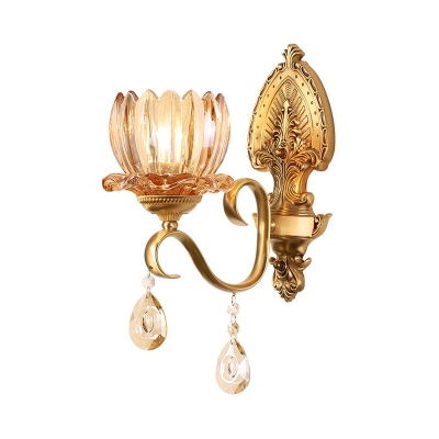 Lotus Hotel Wall Light with Crystal Metal 1/2 Head Elegant Style Sconce Light in Brass