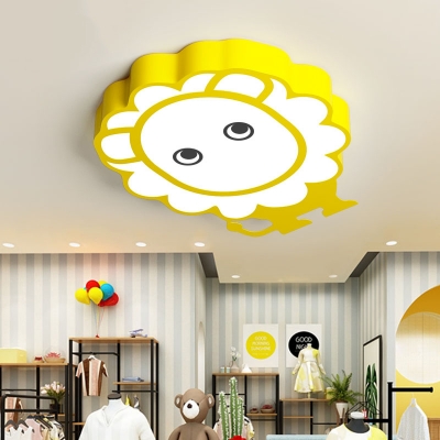 Lovely Cartoon Lion Flush Ceiling Light Acrylic Candy Colored LED Ceiling Fixture in Warm/White for Hallway