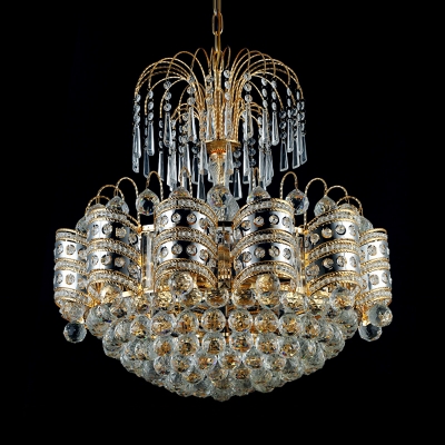 Luxurious Style Hanging Light Clear Striking Crystal Metal Chandelier in Gold for Hotel Villa