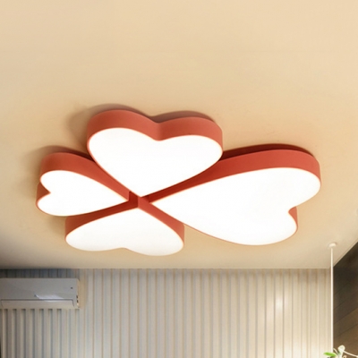 Macaron Loft Candy Colored Flush Light 4-Heart Acrylic LED Ceiling Mount Light in Warm/White for Kid Bedroom