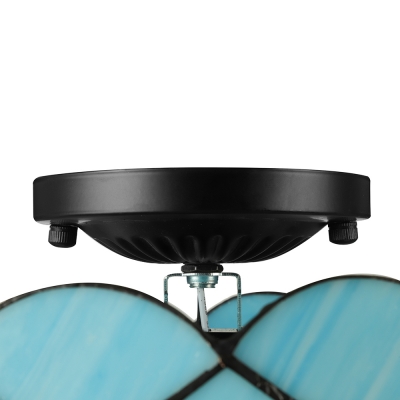 Mediterranean Sea Blue Pattern 12 Inch Semi Flush Mount Ceiling Light in Tiffany Stained Glass Style