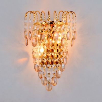 Metal Candle Sconce Light with Crystal Decoration 2 Heads Modern Stylish Wall Light in Gold for Hotel