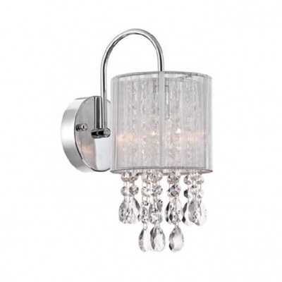 Metal Drum Shade Wall Light 1 Head Contemporary Wall Light with Crystal Ball in Chrome for Bedroom