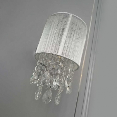 Metal Drum Shade Wall Light 1 Head Contemporary Wall Light with Crystal Ball in Chrome for Bedroom