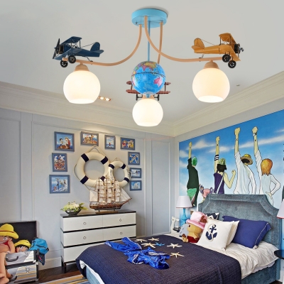 Propeller Gilder Ceiling Mount Light with Globe Creative Cool Metal Ceiling Lamp in Blue for Kindergarten