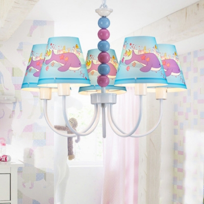 Purple Whale Suspension Light with Bead 5 Lights Nautical Style Fabric Chandelier for Baby Bedroom