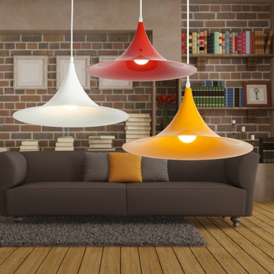 Single Light Flared Pendant Lighting Modern Metal Shade 1 Head Hanging Lamp in Red/White/Yellow