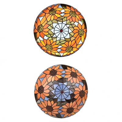 Stained Glass Flower/Sunflower Ceiling Fixture 16 Inch Rustic Tiffany Ceiling Mount Light for Bedroom