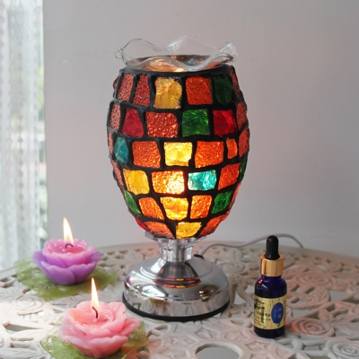 Stained Glass Goblet Table Light 1 Head Mosaic Night Light in Blue/Colorful for Study Room