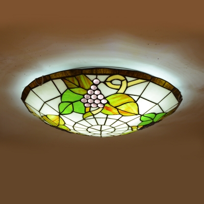Tiffany Dragonfly/Flower/Grape Flush Mount Light Stained Glass Ceiling Lamp for Dining Room
