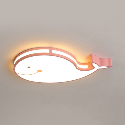Whale Nursing Room Flush Ceiling Light Acrylic Cartoon Warm/White Lighting Ceiling Lamp in Blue/Pink/White for Kindergarten