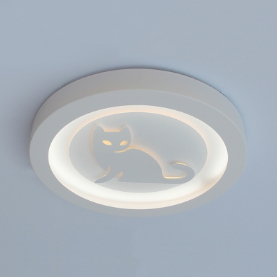 White Animal Ceiling Mount Light Fashion Metal Third Gear Flush Light for Child Bedroom